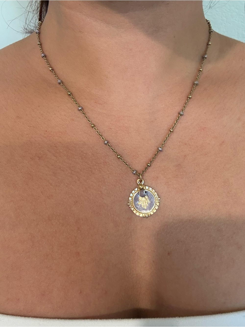 Gold-Tone Medallion Pendant Necklace with Lavender Accent